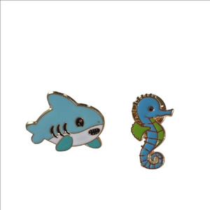 Shark and Seahorse Enamel Pins